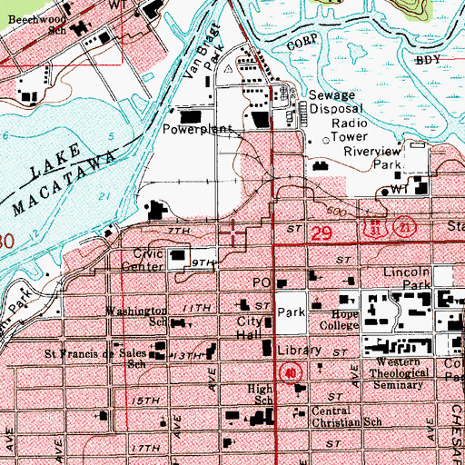 Topographic Map of Ottawa County Courthouse, MI