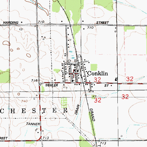 Topographic Map of Conklin Post Office, MI