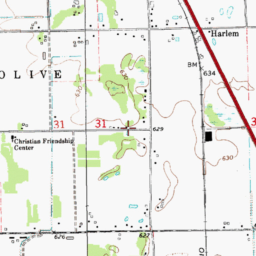 Topographic Map of Full Gospel All Nation Church, MI