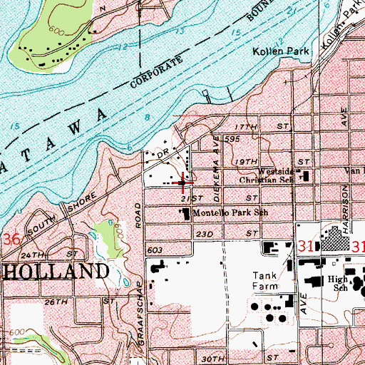 Topographic Map of Montello Park Christian Church, MI