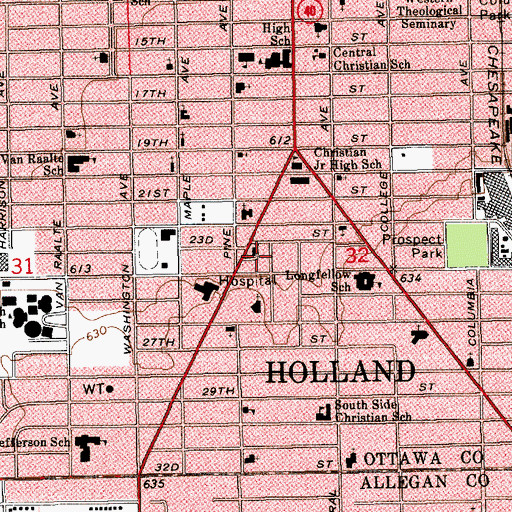 Topographic Map of Grace Episcopal Church, MI