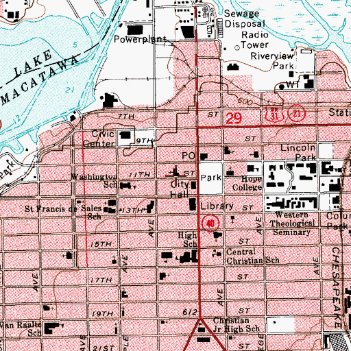 Topographic Map of Hope Church, MI