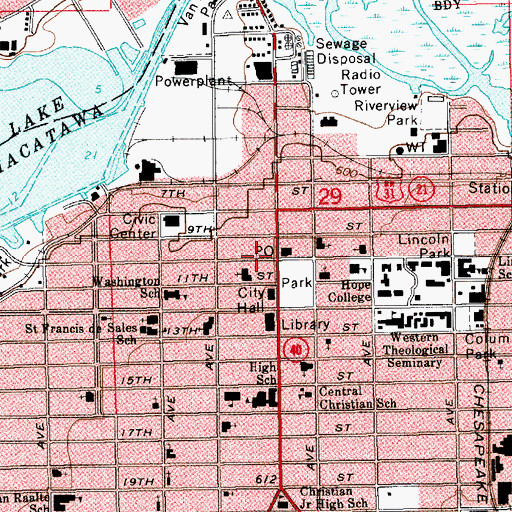 Topographic Map of First United Methodist Church, MI