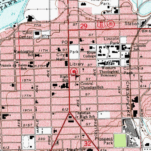 Topographic Map of Fourteenth Street Christian Reformed Church, MI