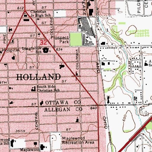 Topographic Map of First Presbyterian Church, MI