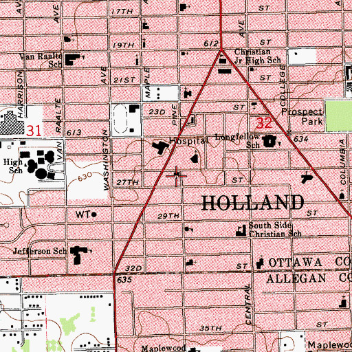Topographic Map of Holland Gospel Chapel, MI