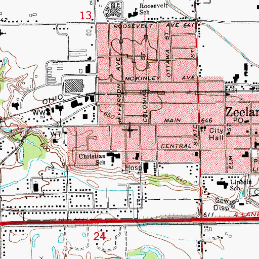 Topographic Map of First Baptist Church, MI