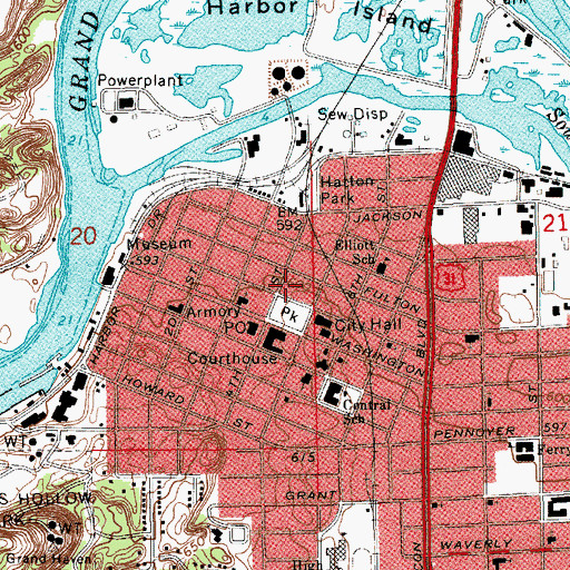 Topographic Map of Grand Haven Loutit Library, MI