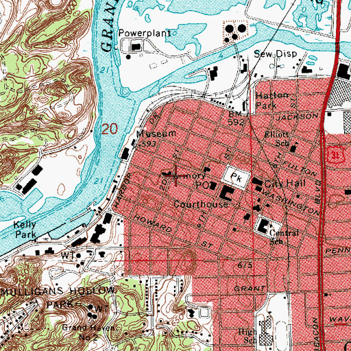 Topographic Map of Tri Cities Historical Museum, MI
