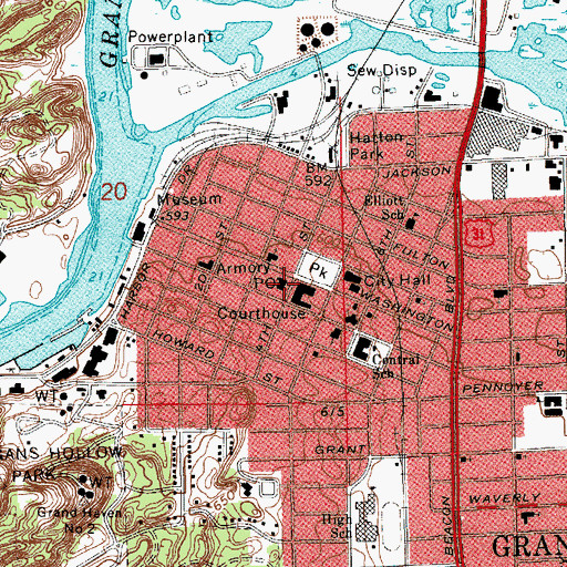 Topographic Map of Grand Haven Post Office, MI