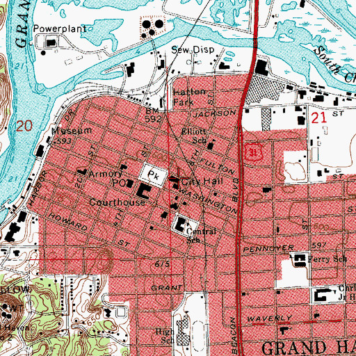 Topographic Map of Grand Haven City Hall, MI