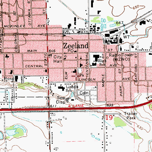 Topographic Map of Howard Miller Public Library, MI