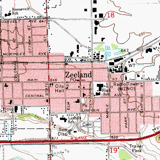 Topographic Map of Zeeland Post Office, MI