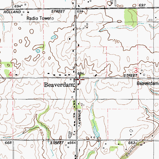 Topographic Map of Beaverdam Reformed Church, MI