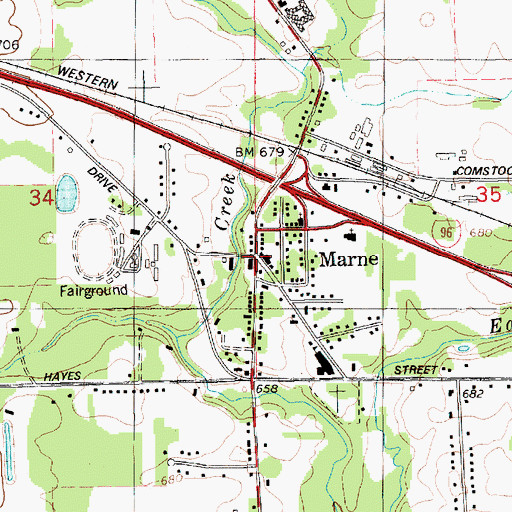 Topographic Map of Marne Post Office, MI