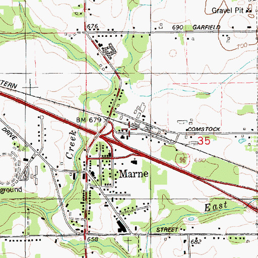 Topographic Map of Marne Station, MI