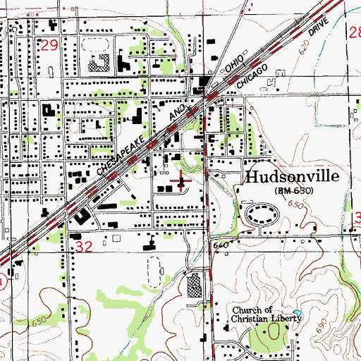Topographic Map of Hudsonville Fire Department, MI