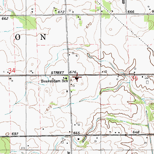 Topographic Map of Beaverdam Christian Church, MI