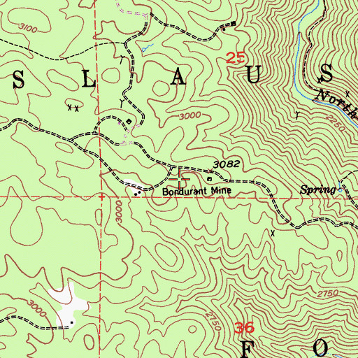 Topographic Map of Bondurant Mine, CA