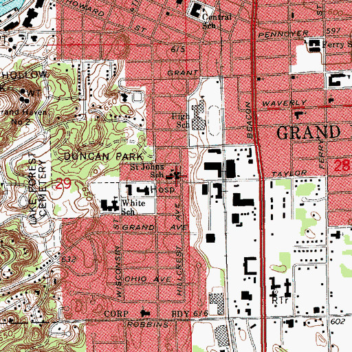 Topographic Map of Saint John's Lutheran Church, MI