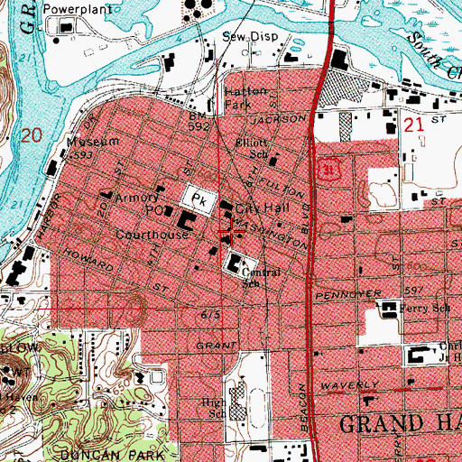 Topographic Map of Saint John's Episcopal Church, MI
