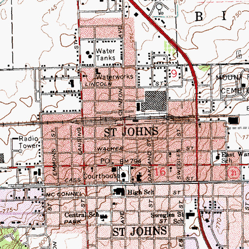 Topographic Map of Saint Johns Station (historical), MI
