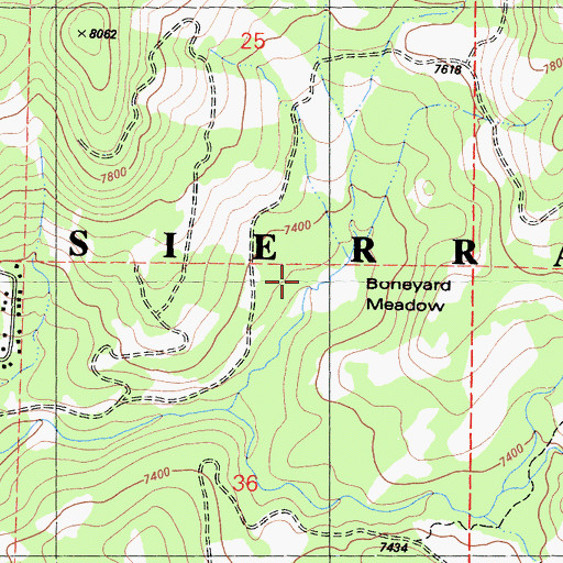 Topographic Map of Boneyard Meadow, CA
