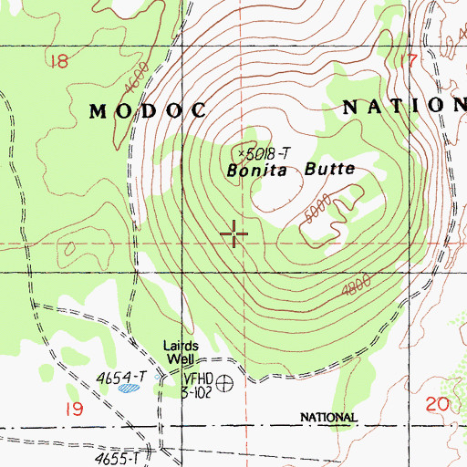 Topographic Map of Bonita Butte, CA