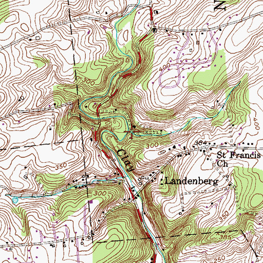 Topographic Map of Laurel Woods Run, PA