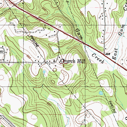 Topographic Map of Church Hill, TX