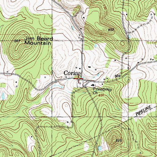 Topographic Map of Corine, TX