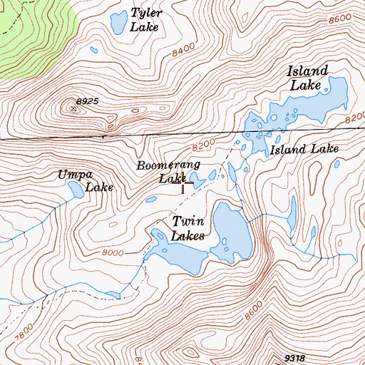 Topographic Map of Boomerang Lake, CA