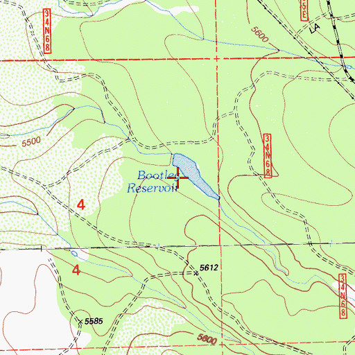 Topographic Map of Bootleg Reservoir, CA