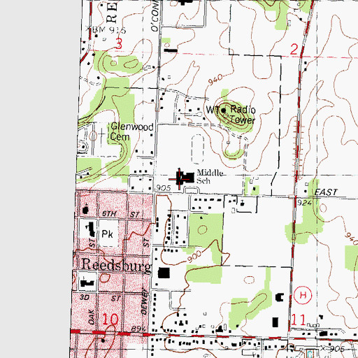 Topographic Map of Pineview Elementary School, WI