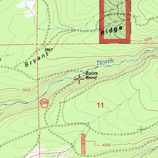 Topographic Map of Boots Bend, CA