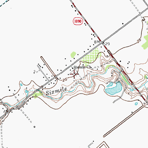 Topographic Map of Six Mile Cemetery, TX