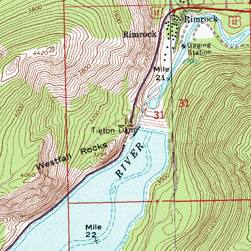 Topographic Map of Rimrock Tunnel, WA