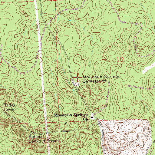 Topographic Map of County Line Baptist Church Cemetery, AL