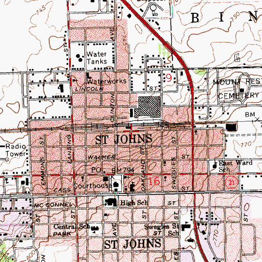 Topographic Map of Briggs Public Library, MI