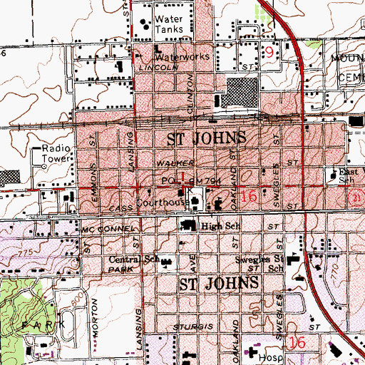 Topographic Map of Saint Johns Post Office, MI
