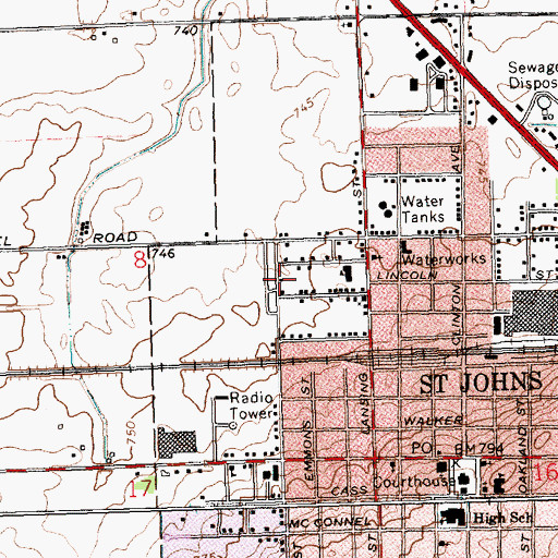 Topographic Map of Saint Johns Mobile Home Village, MI