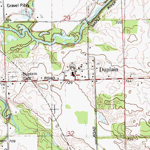 Topographic Map of Duplain Church of Christ, MI
