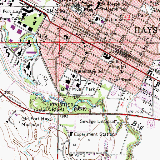 Topographic Map of Hays Aquatic Park, KS
