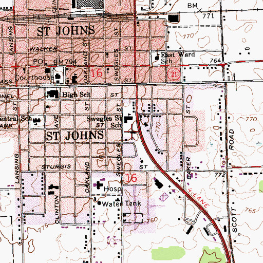 Topographic Map of First Baptist Church, MI