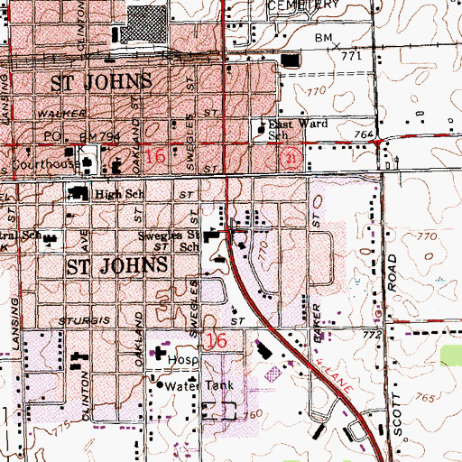 Topographic Map of Free Methodist Church, MI