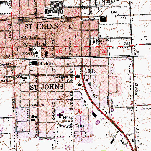 Topographic Map of First Baptist Church Swegles, MI