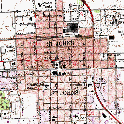 Topographic Map of First United Methodist Church, MI