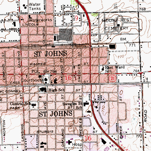 Topographic Map of Community Christian Church, MI