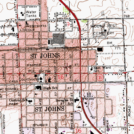 Topographic Map of Saint John's Episcopal Church, MI