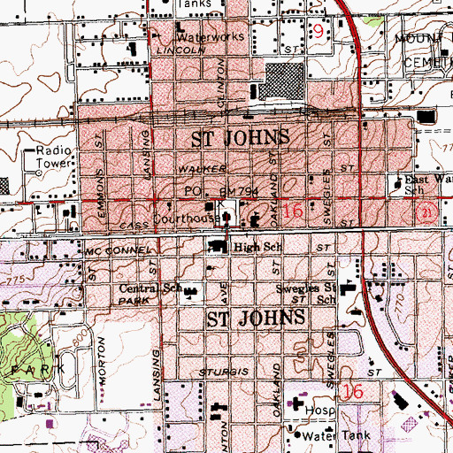 Topographic Map of Mount Hope Saint Johns Family Church, MI